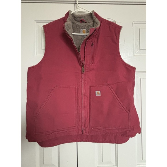 Carhartt Jackets & Blazers - Vintage Carhartt Women's Sherpa Lined Vest Dark Pink Size XXL (20)
